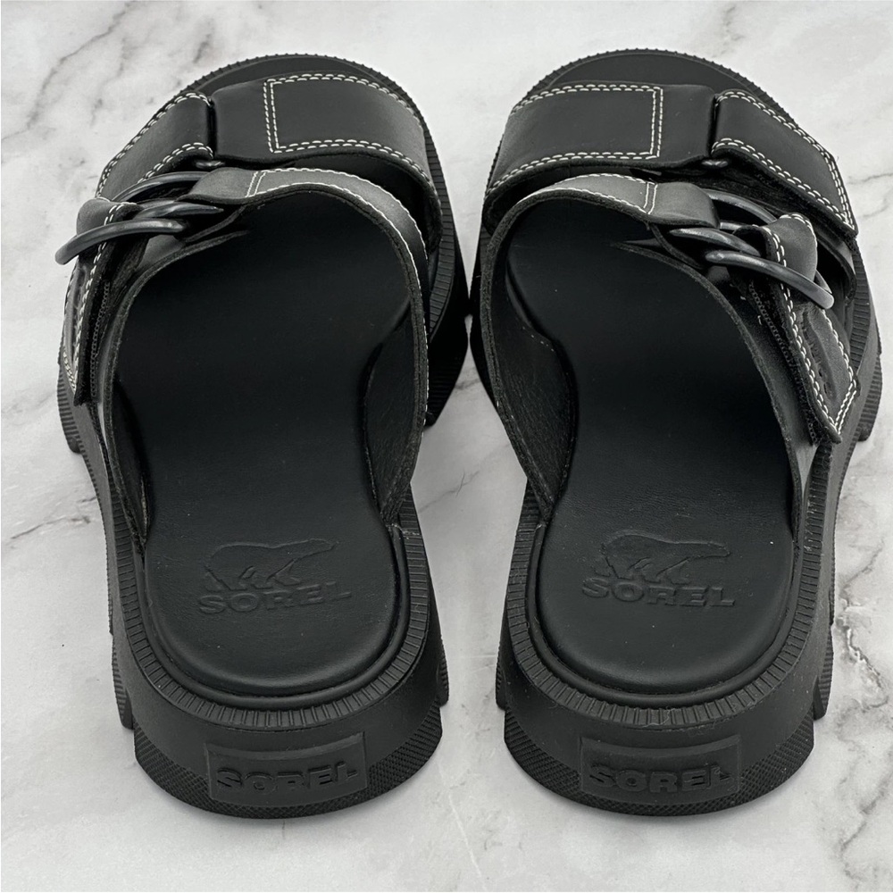 Sorel Sandals Womens Size 6 Black Leather Slides Adjustable Strap NL5223-010 - Picture 6 of 12